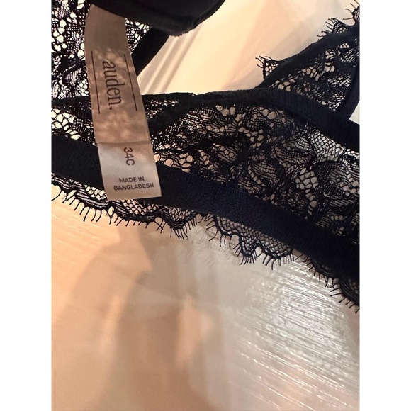 Auden Bra Womens 34C Navy Blue Racerback Front Closure Lace Padded - Picture 3 of 6
